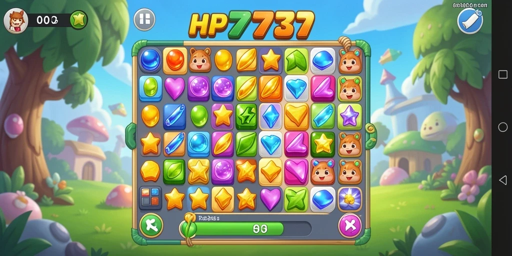 Gameplay seru HP777 dengan grafis mencolok dan tantangan Match-3.