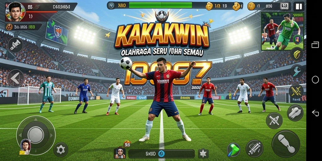 Screenshot KAKAKWIN menampilkan aksi seru dalam permainan olahraga.